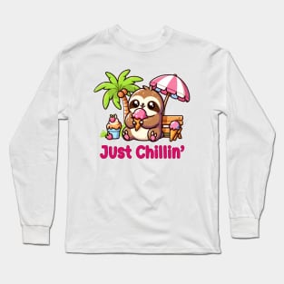 Lazy Days & Ice Cream Haze: Kawaii Sloth Chilling And Enjoying Ice Cream In The Summer Long Sleeve T-Shirt